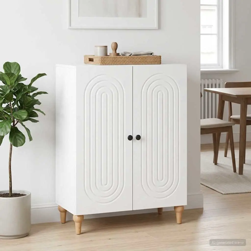 White Sideboard Modern Storage Cabinet Engineered Wood 66 x 34.5 x 90 cm