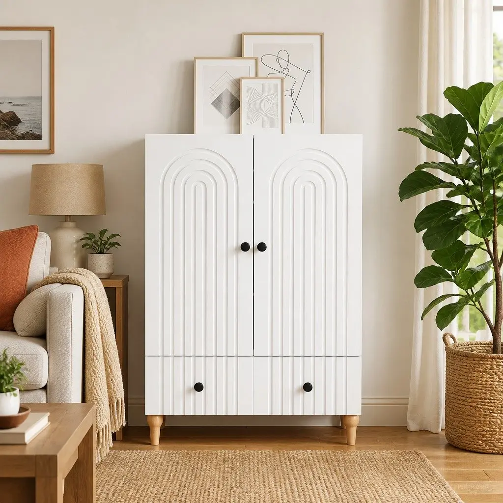 Sideboard Modern Storage Cabinet White Engineered Wood 66 x 34.5 x 95 cm