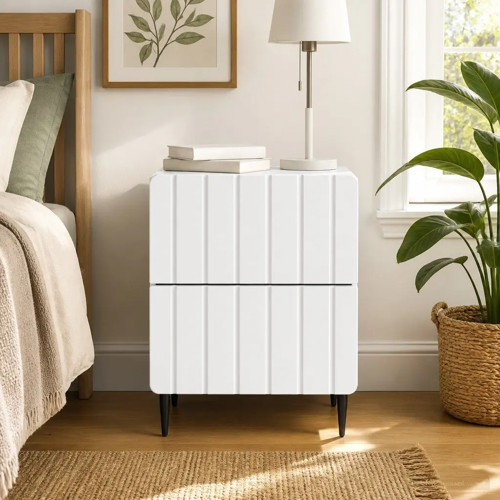 White Bedside Cabinet with Storage Drawers 43 x 34.5 x 49.5 cm