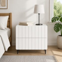 Bedside Cabinet White Modern Bedroom Storage Table Engineered Wood Nightstand