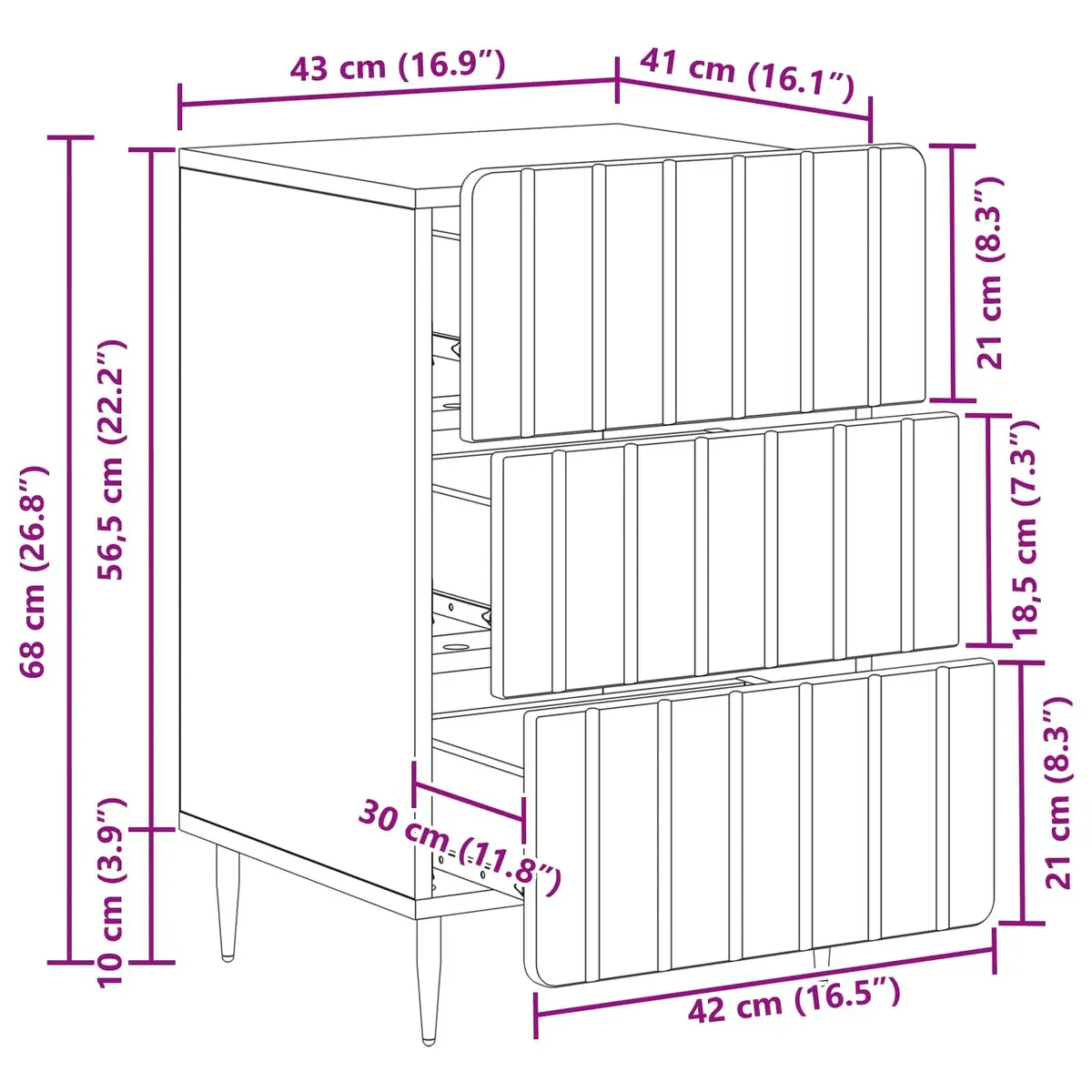 Bedside Cabinet White Engineered Wood 43 x 41 x 68 cm Roll-out Drawers Storage Table