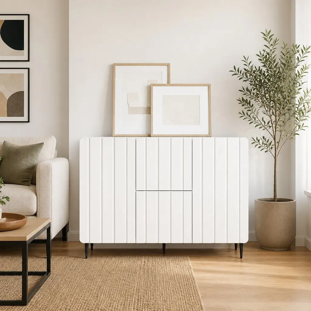 White Sideboard Modern Storage Cabinet 89cm Engineered Wood