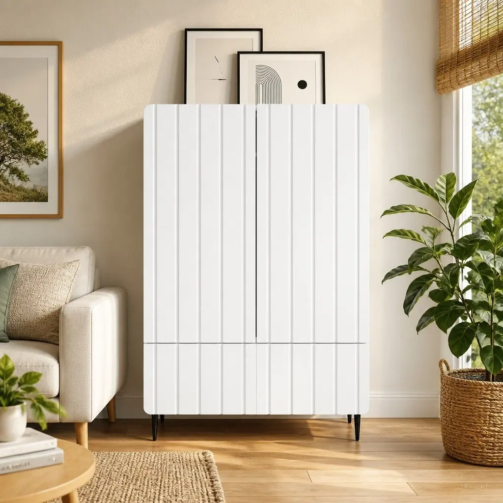 Sideboard Storage Cabinet Modern Engineered Wood White 66x34.5x97cm