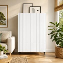 White Sideboard Storage Cabinet 66x34.5x97cm Modern Engineered Wood Buffet