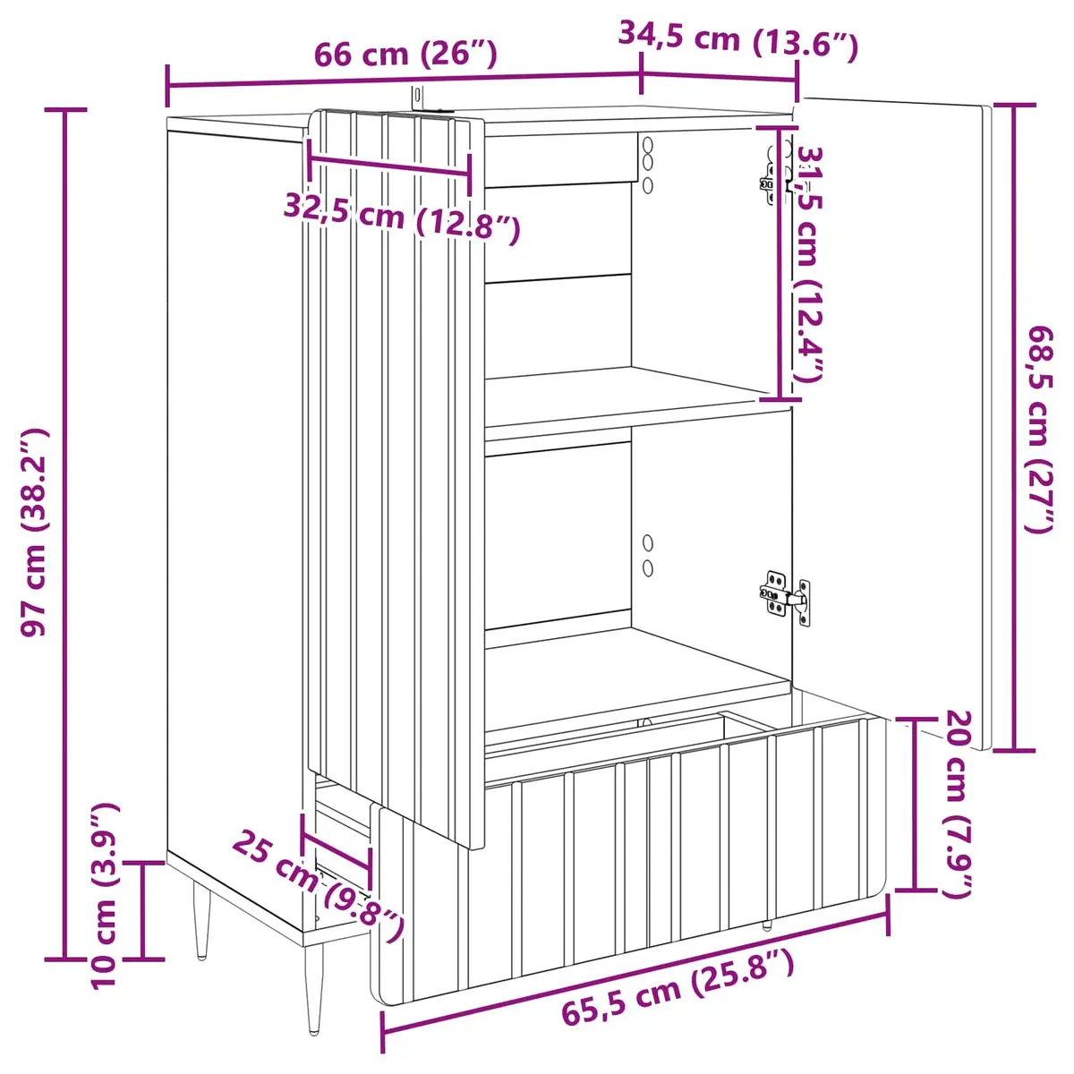 Sideboard Storage Cabinet Modern Engineered Wood White 66x34.5x97cm
