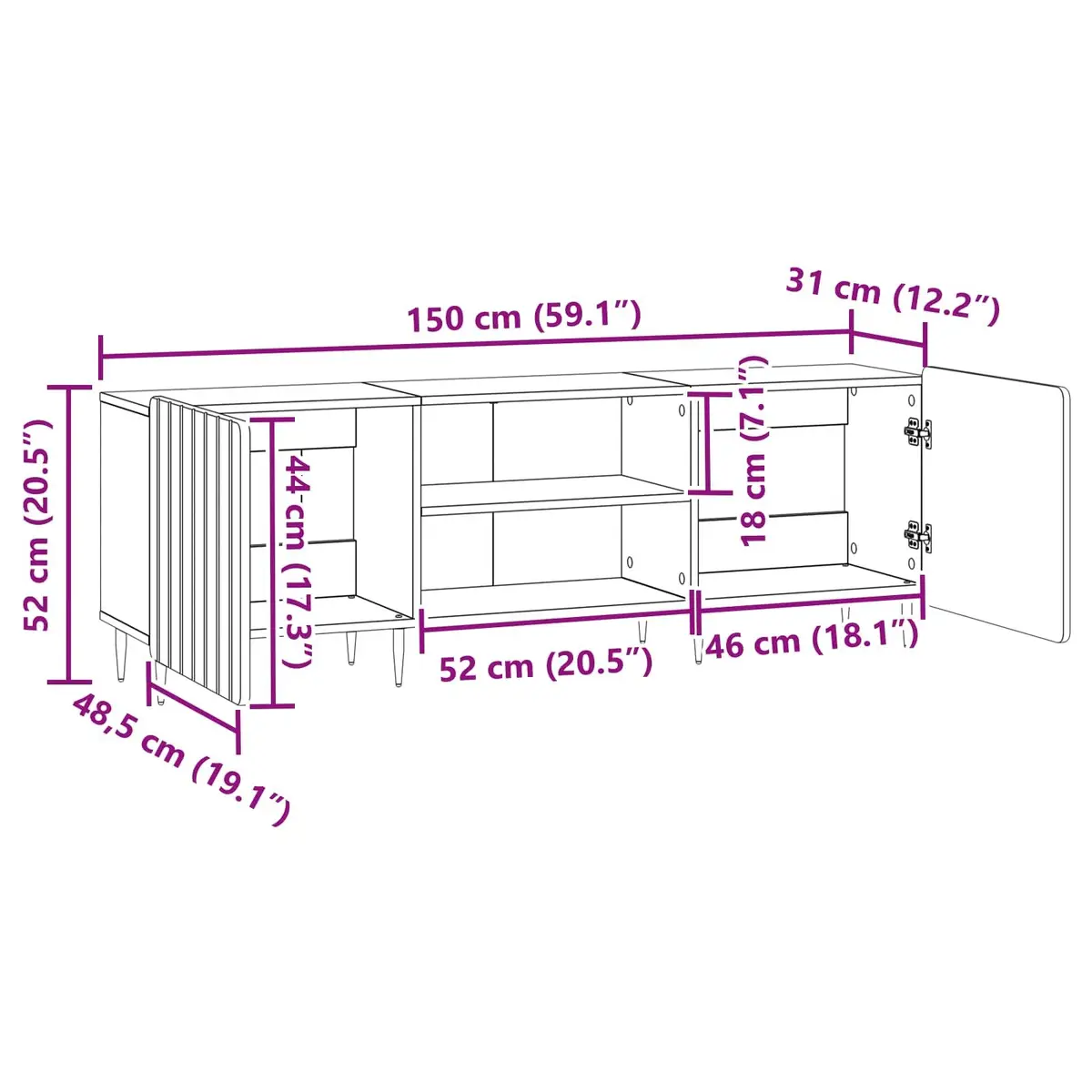 TV Cabinet White Modern Entertainment Unit Storage 150 x 31 x 52 cm Engineered