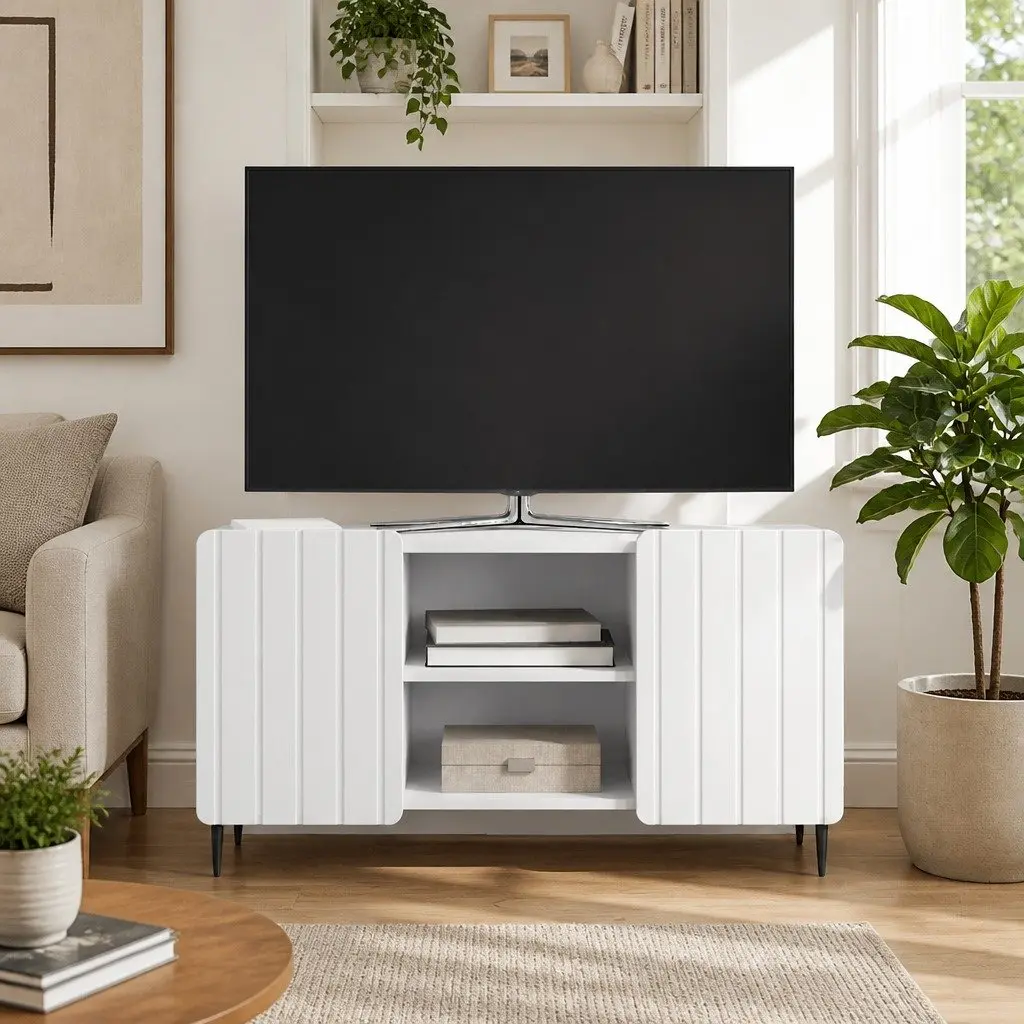 TV Cabinet White Modern Storage Unit 102 x 34.5 x 52 cm