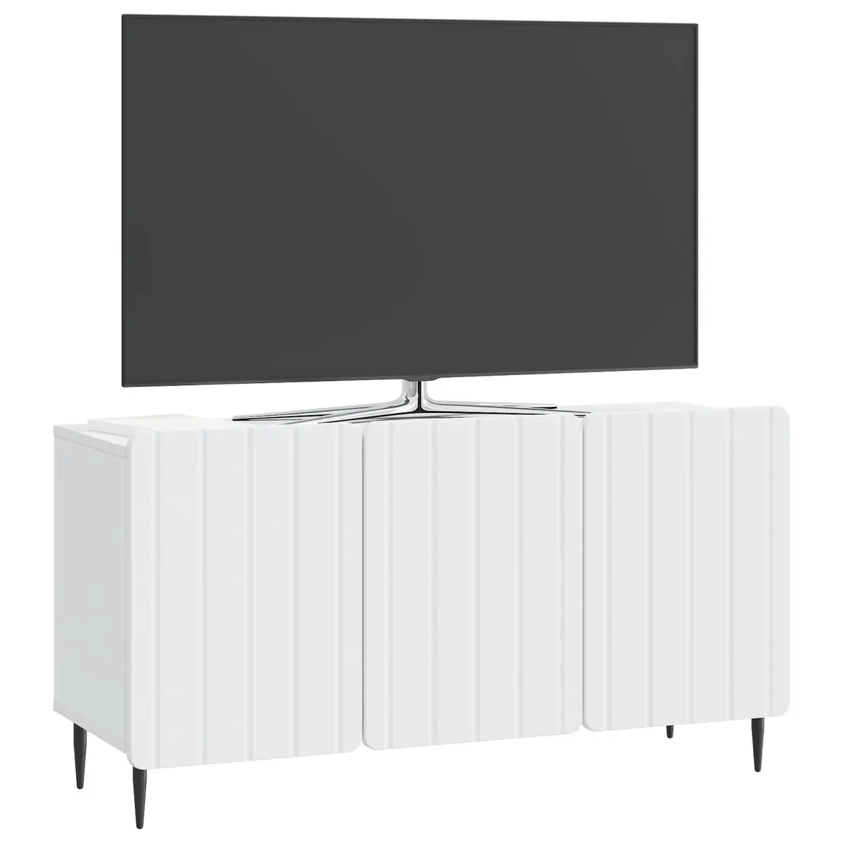 TV Cabinet Modern White Storage Unit Engineered Wood Swing Doors Steel Legs 99x34.5x52cm