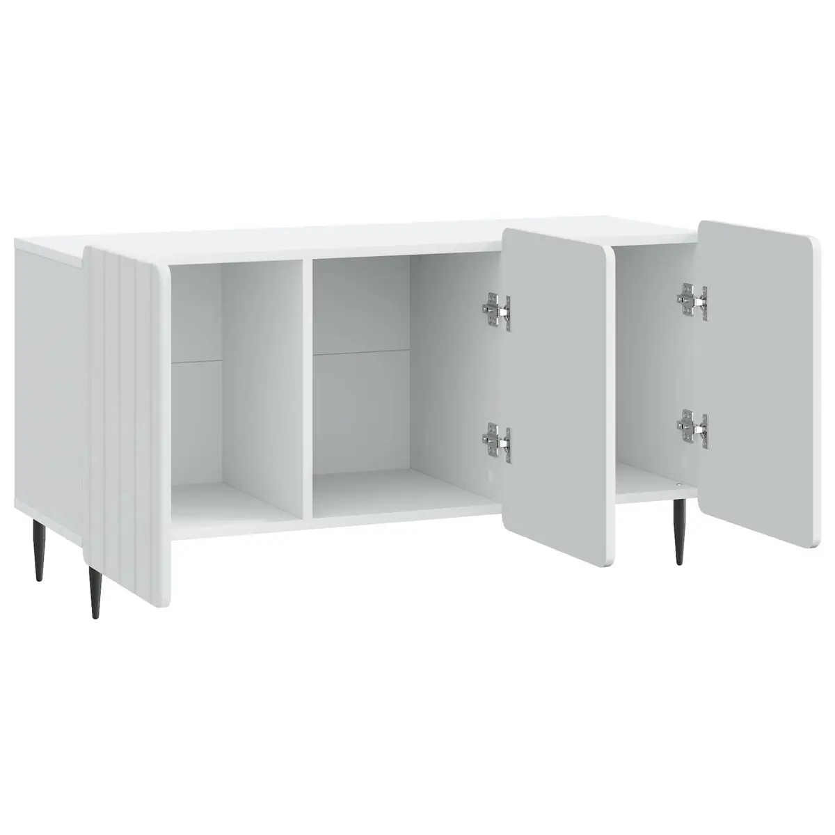 TV Cabinet Modern White Storage Unit Engineered Wood Swing Doors Steel Legs 99x34.5x52cm