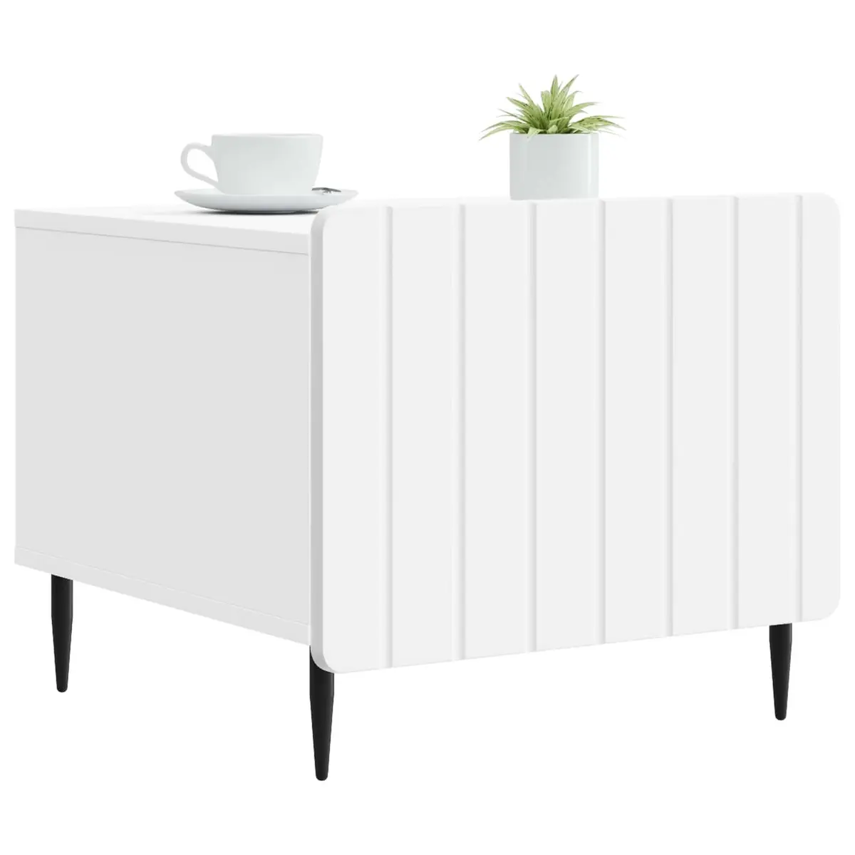 Coffee Table with Drawer White Engineered Wood Modern Dual-Level Living Room
