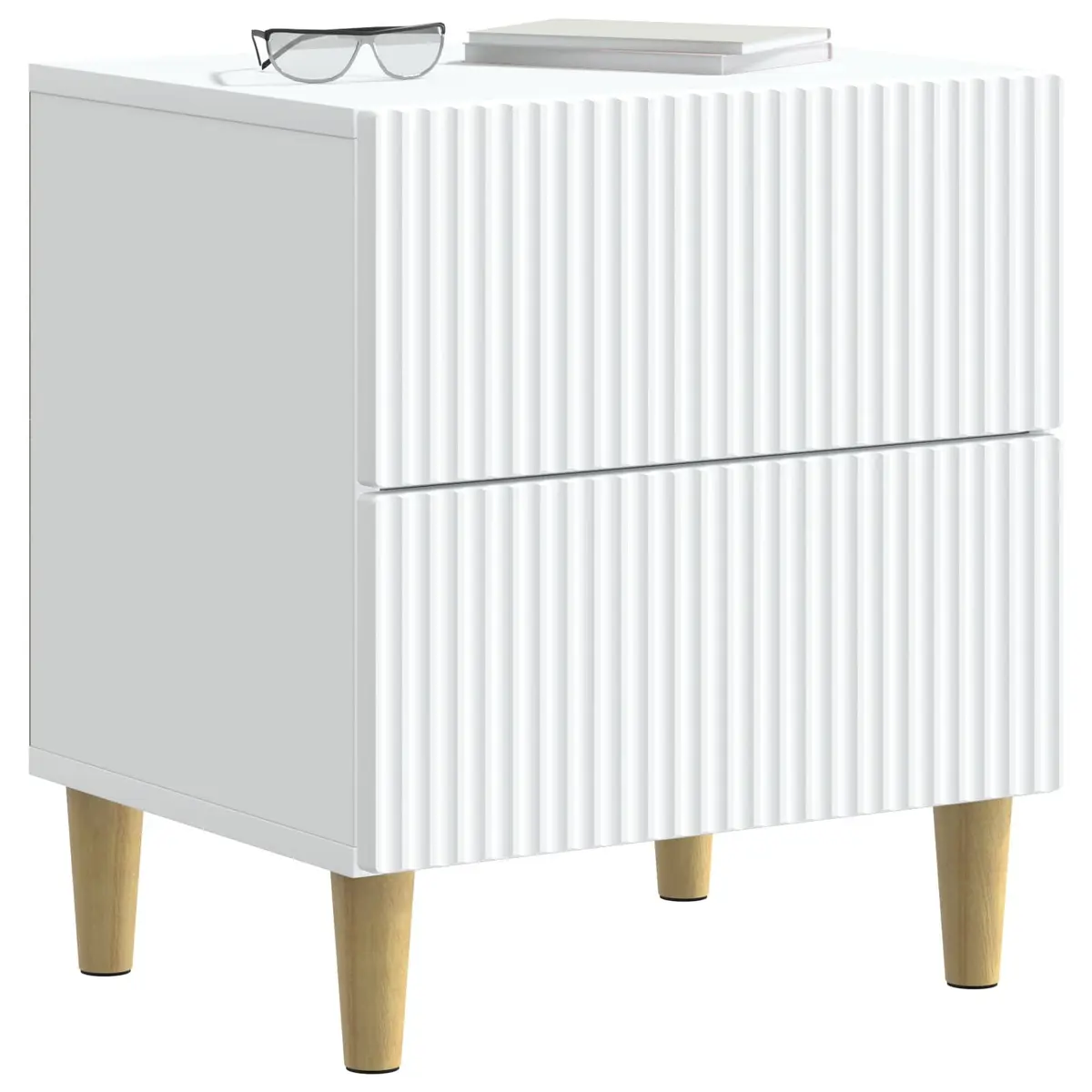 Bedside Cabinet Modern Striped Pattern White 43 x 34.5 x 48 cm