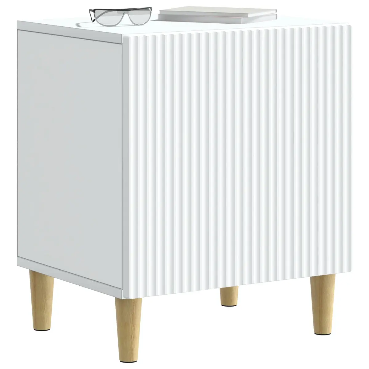 Bedside Table White Modern Engineered Wood Storage Cabinet 43 x 34.5 x 50 cm