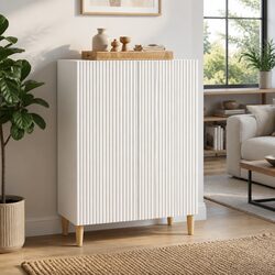 White Sideboard Storage Cabinet 66x34.5x90cm Modern Engineered Wood Furniture