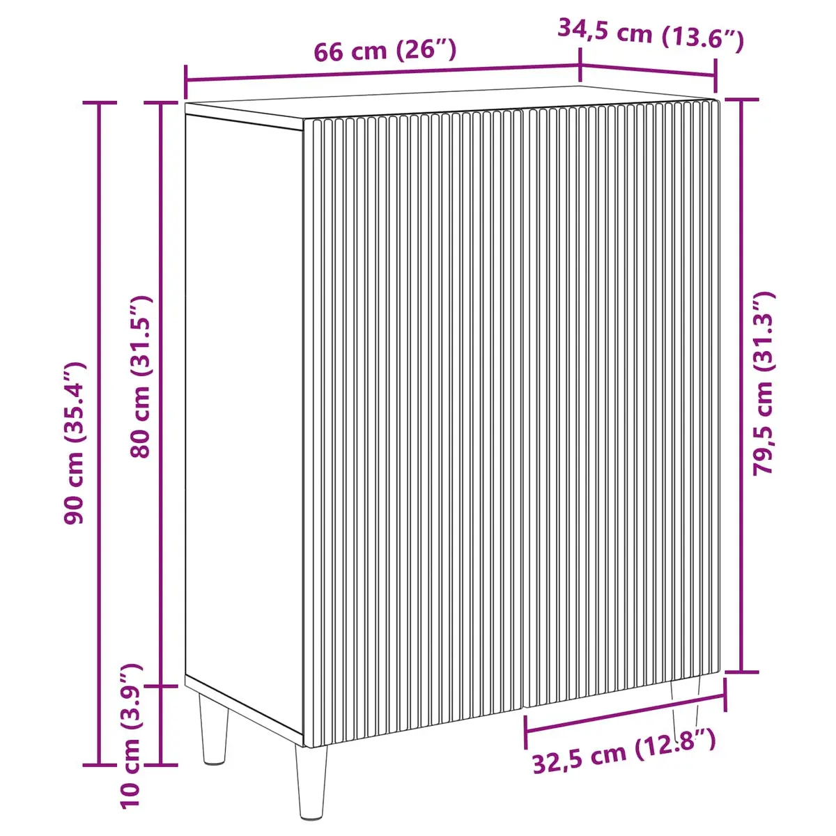 White Sideboard Storage Cabinet 66x34.5x90cm Modern Engineered Wood Furniture