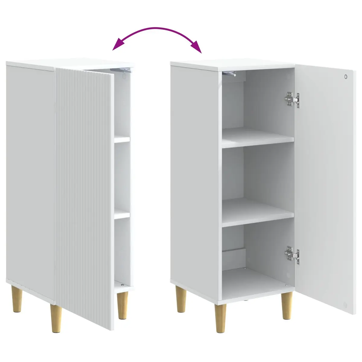 Sideboard Modern White Storage Cabinet Tapered Legs Board Shelves Indoor