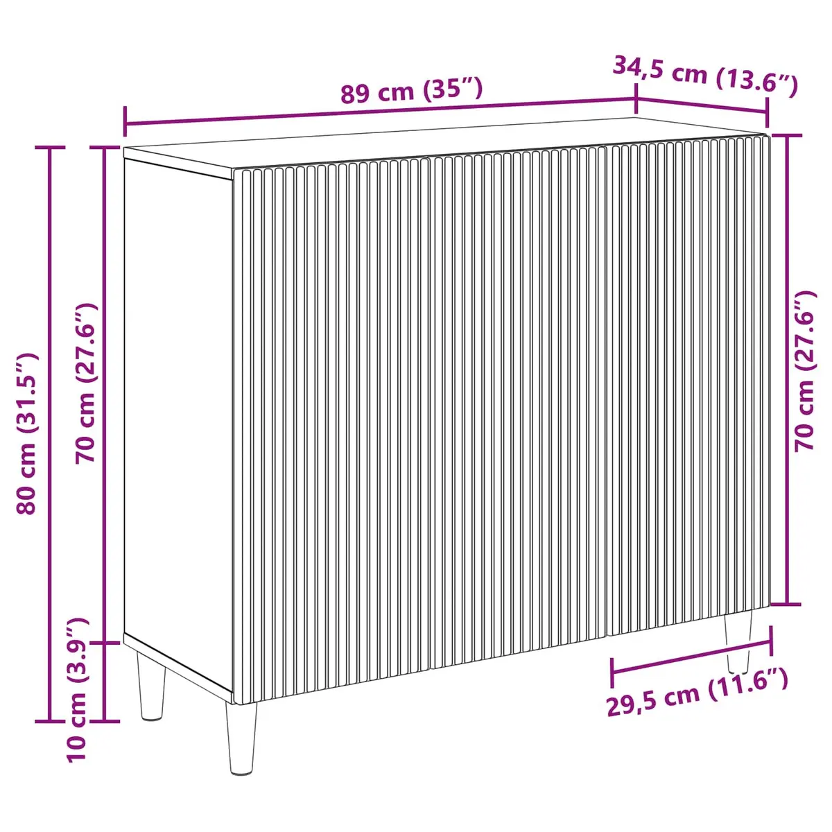 White Sideboard Storage Cabinet 89 x 34.5 x 80 cm Engineered Wood Board Shelves