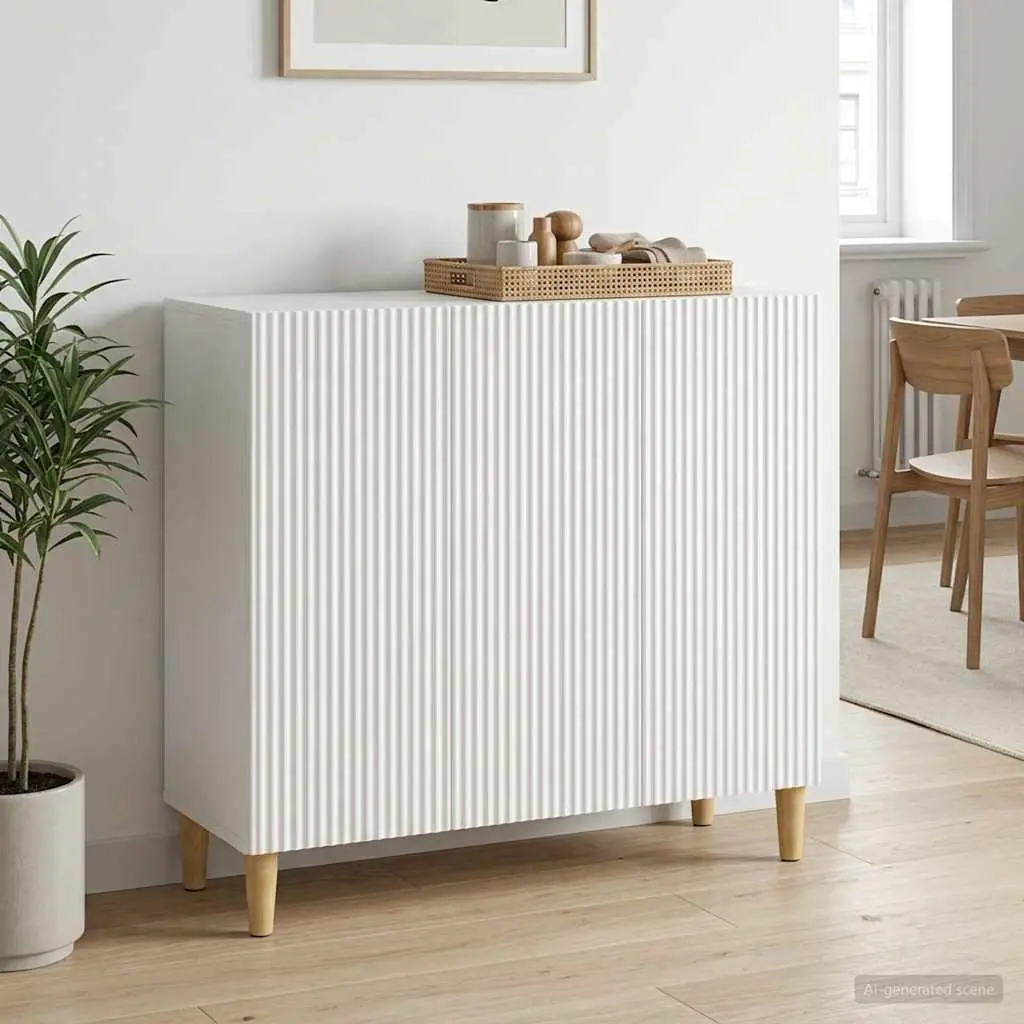 White Sideboard Storage Cabinet 89 x 34.5 x 80 cm Engineered Wood Board Shelves