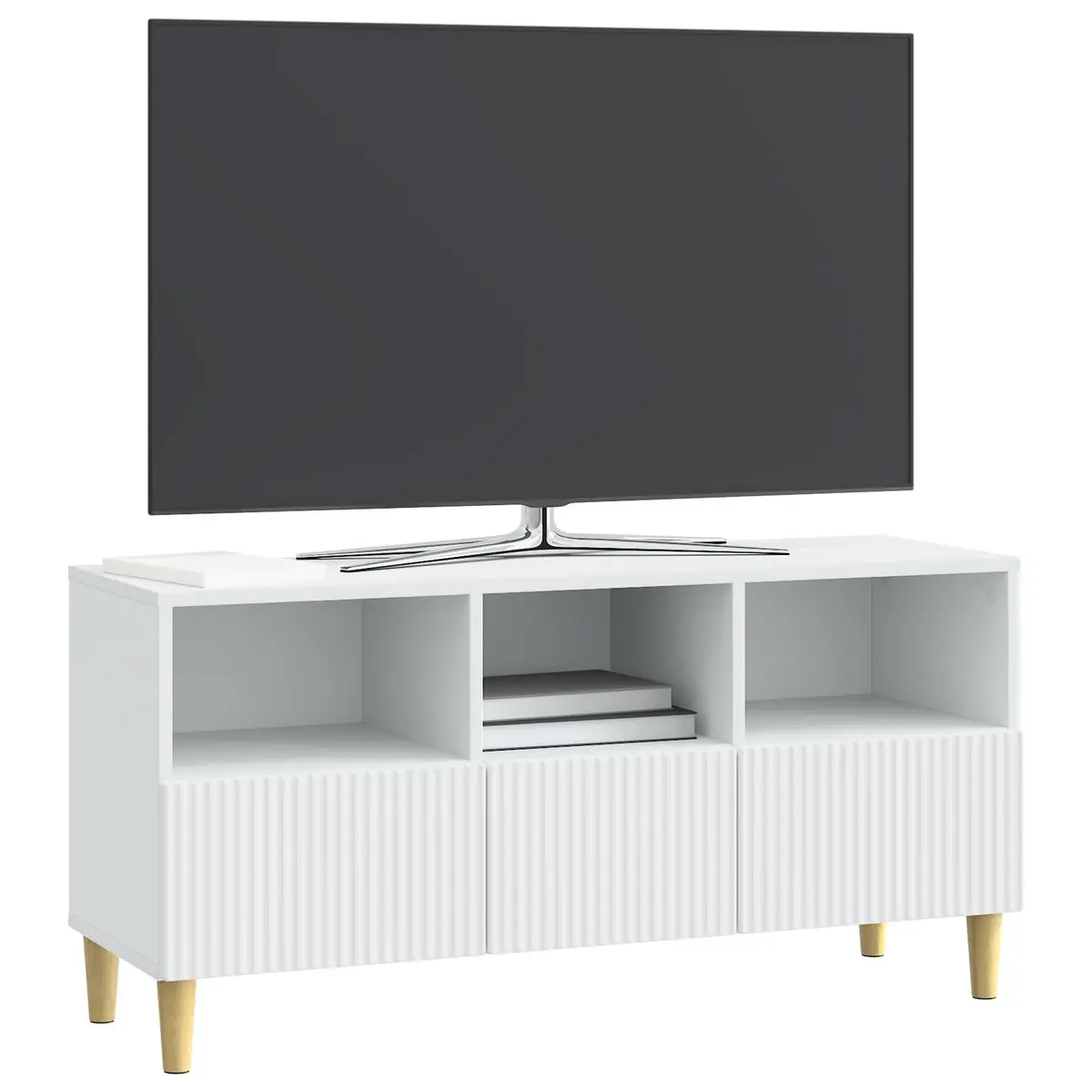 TV Cabinet White Modern Engineered Wood Lounge Storage Unit with Drawer 102 x 34.5 x 50 cm