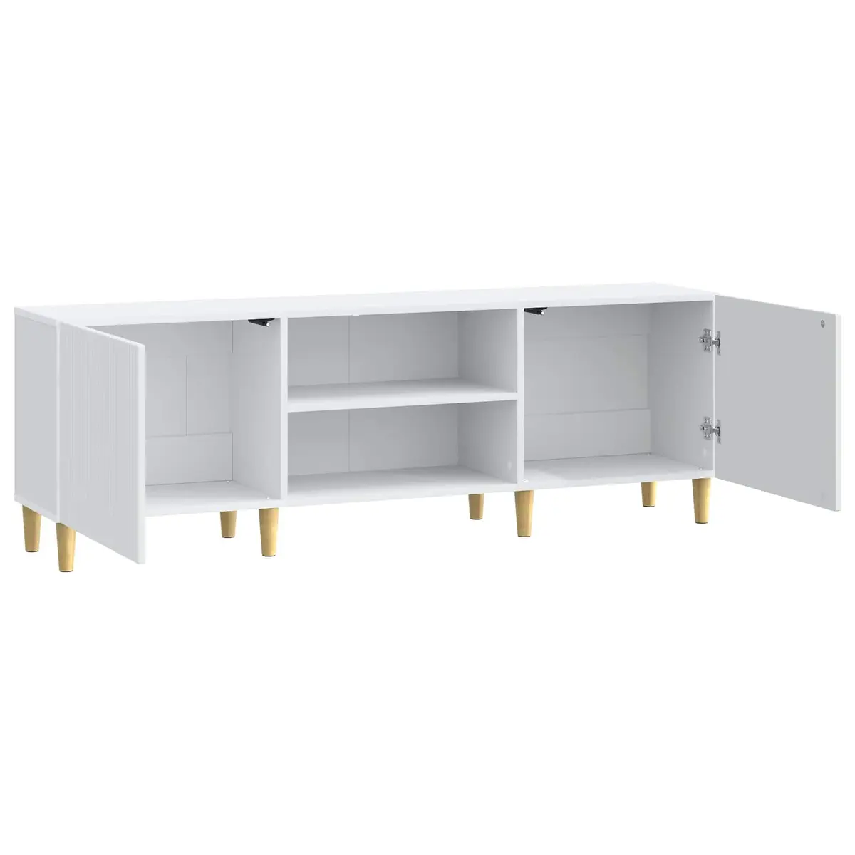 TV Cabinet White Modern 150cm Storage Unit with Board Shelves and Swing Doors