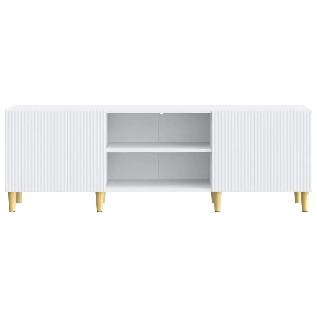 TV Cabinet White Modern 150cm Storage Unit with Board Shelves and Swing Doors