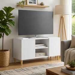 White Media Storage Cabinet with Easy Access Doors