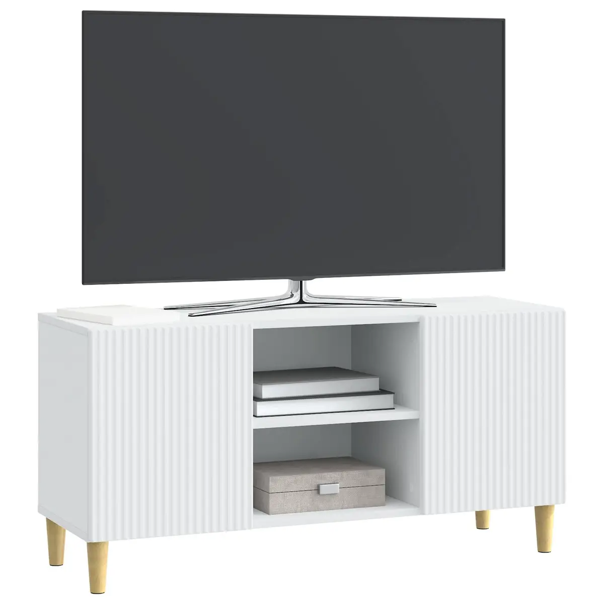 White Media Storage Cabinet with Easy Access Doors