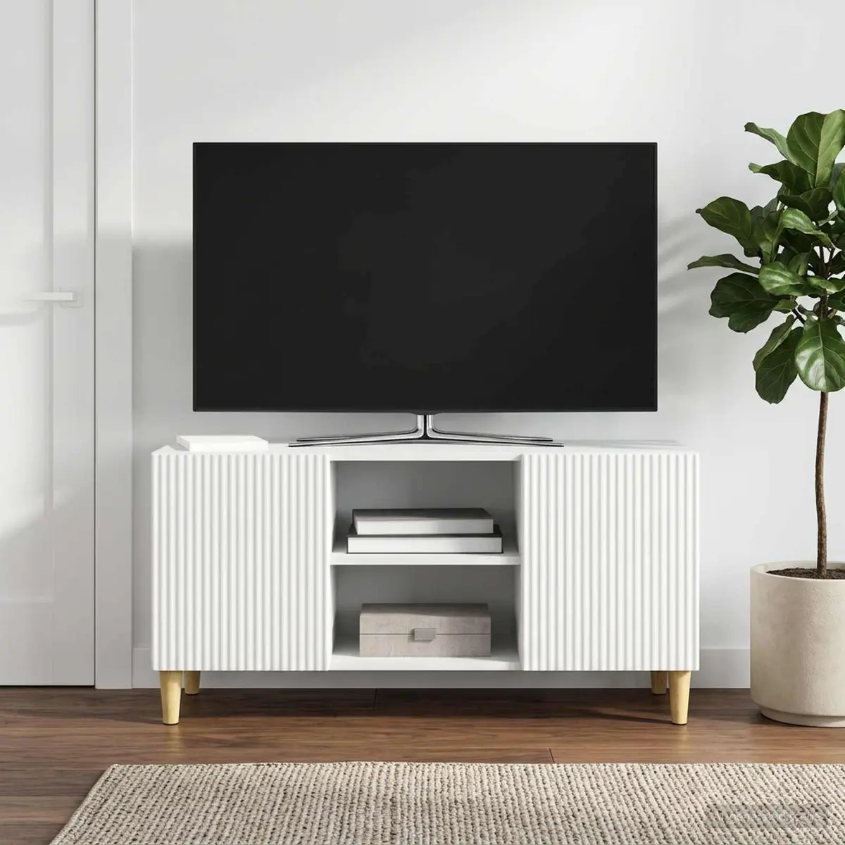 White Media Storage Cabinet with Easy Access Doors