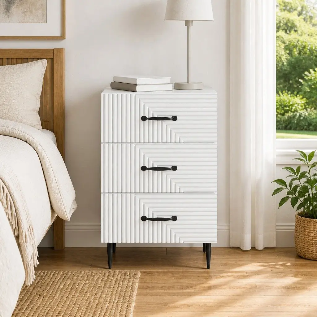 Bedside Table White Compact Nightstand with Drawer 43 x 41 x 66.5 cm