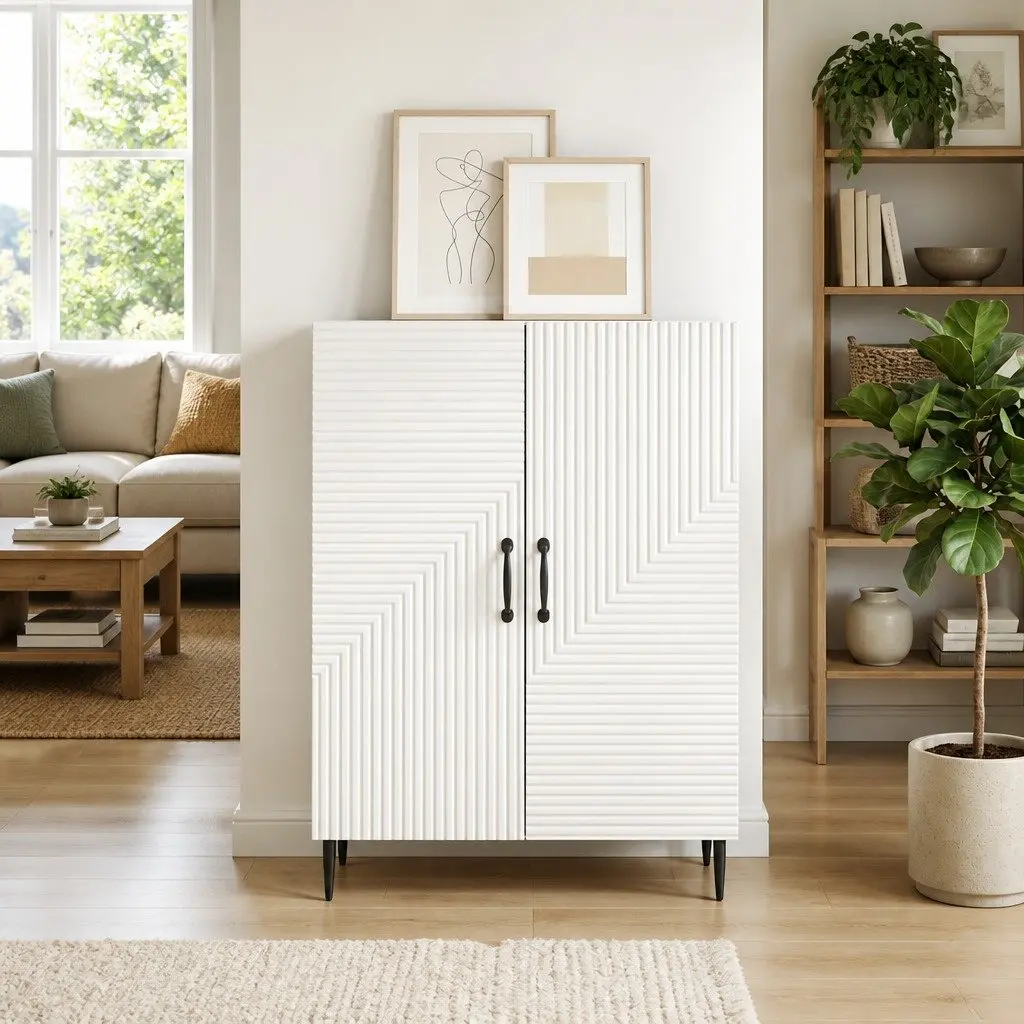 Sideboard Modern White Engineered Wood Storage Cabinet 66 x 34.5 x 89.5 cm