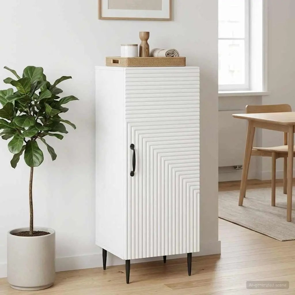 White Sideboard Storage Cabinet Engineered Wood Adjustable Shelves 33 x 34.5 x 89.5 cm