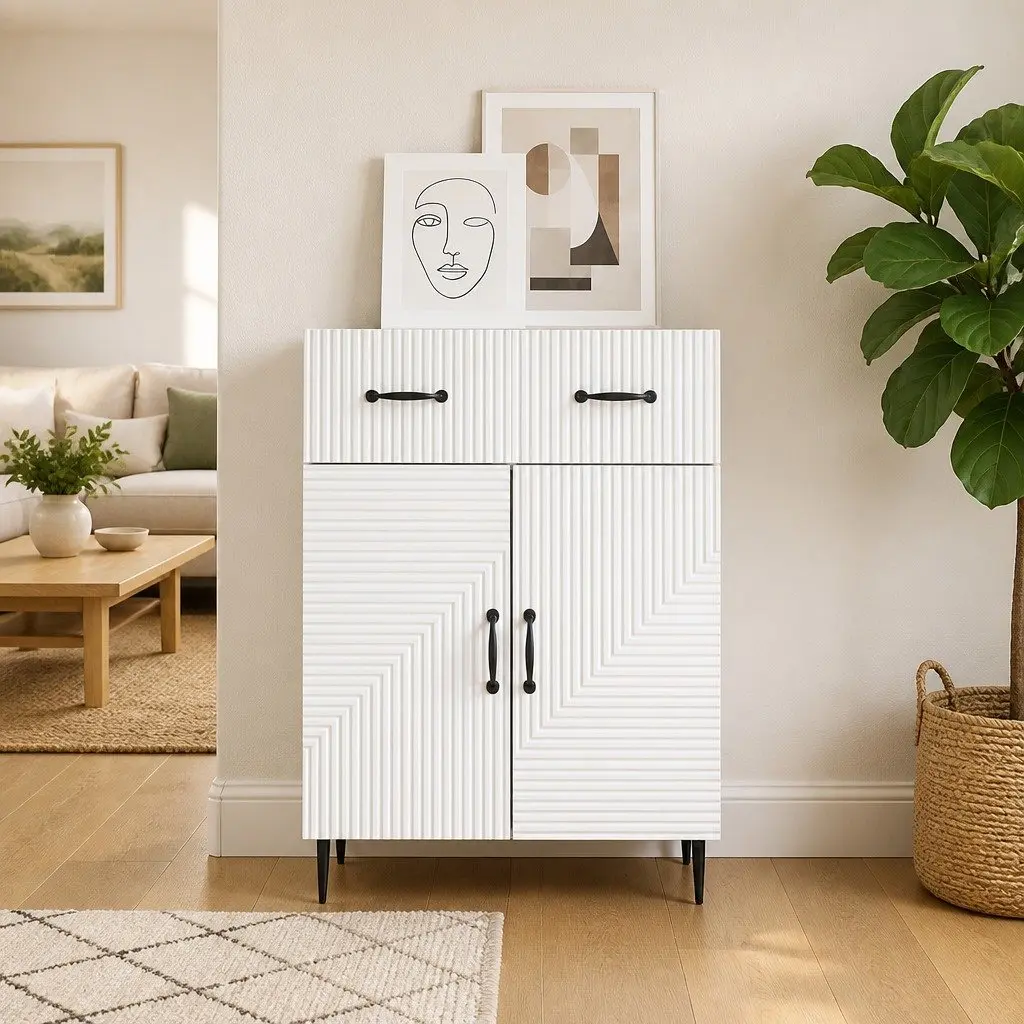 Storage Cabinet White Sideboard 66 x 34.5 x 89.5 cm for Living Dining Room