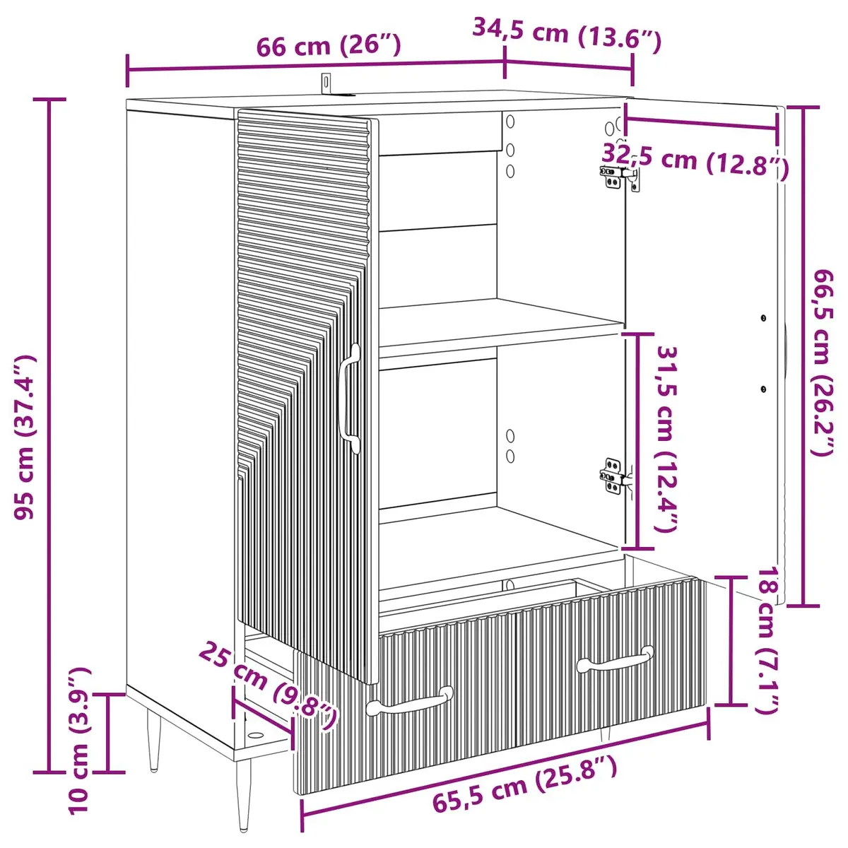Modern White Sideboard Storage Cabinet Living Room Dining Buffet Engineered Wood