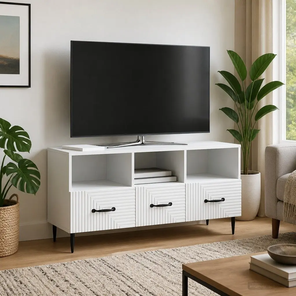 TV Cabinet Engineered Wood White 102cm Living Room Storage Unit