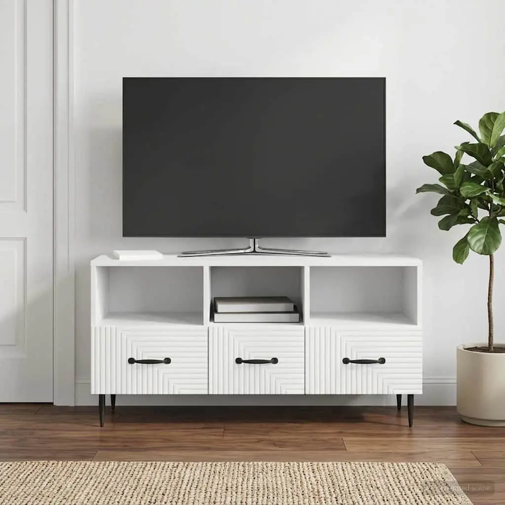 TV Cabinet Engineered Wood White 102cm Living Room Storage Unit