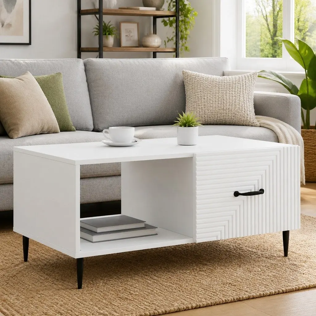 White Rectangular Coffee Table with Storage