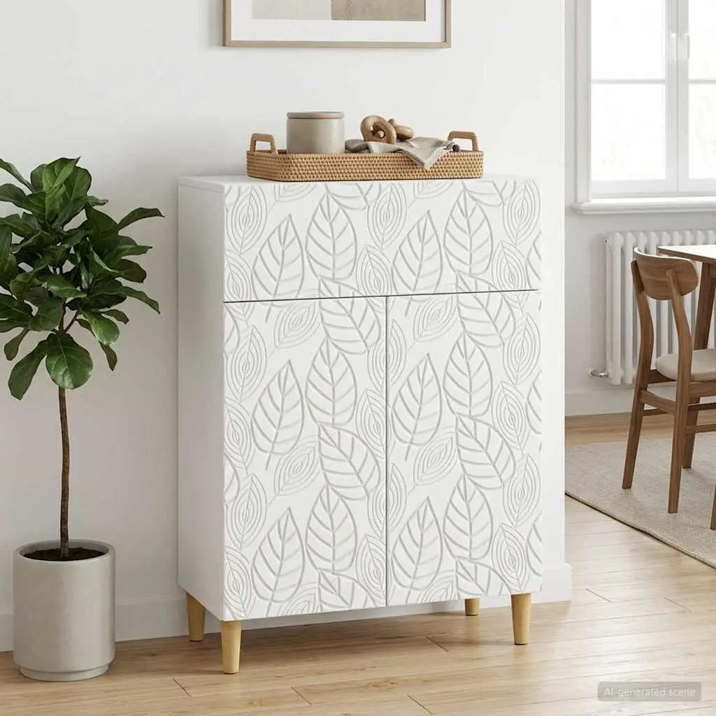 White Sideboard Storage Cabinet 66cm Wide Engineered Wood Swing Doors Shelves