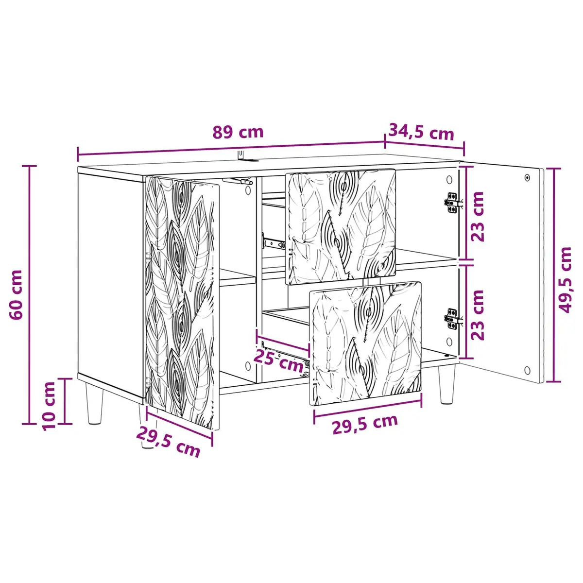 Sideboard Modern White Storage Cabinet 89x34.5x60cm