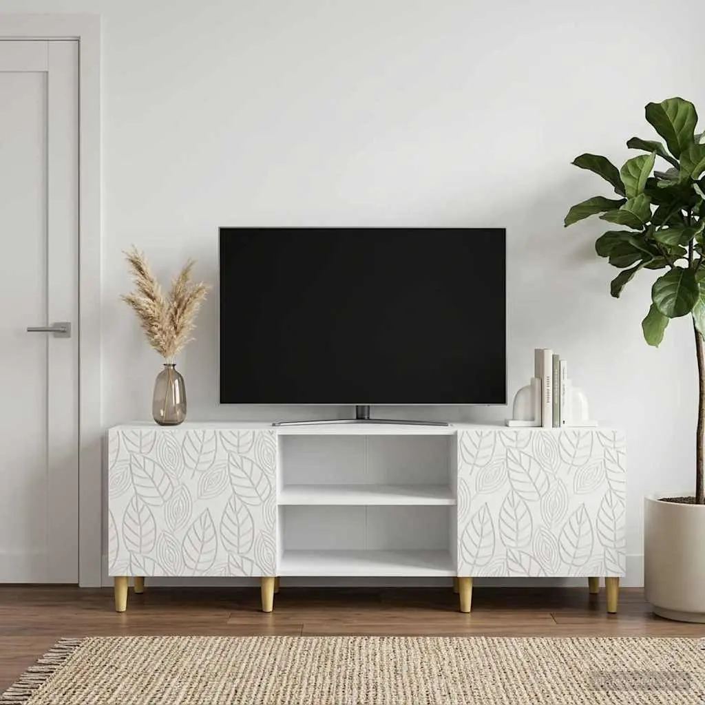 TV Cabinet White Engineered Wood Living Room Storage Unit 150cm Modern Design