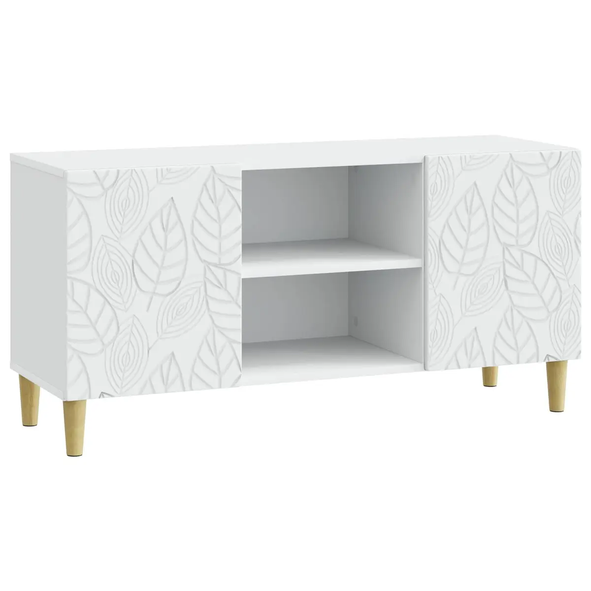 TV Cabinet White Engineered Wood Living Room Storage Unit with Swing Doors 102 x 34.5 x 50 cm
