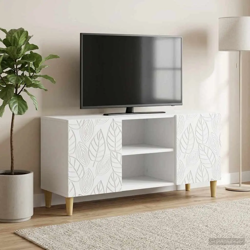 TV Cabinet White Engineered Wood Living Room Storage Unit with Swing Doors 102 x 34.5 x 50 cm