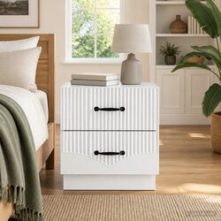 Bedside Cabinet White Engineered Wood Bedroom Nightstand Storage Drawers