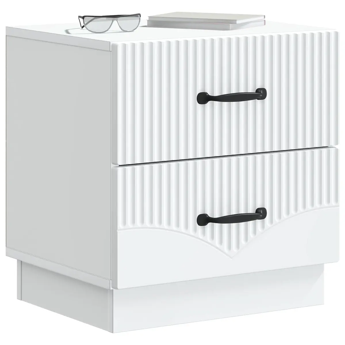 Bedside Cabinet White Engineered Wood Rectangular Nightstand with Storage Drawers