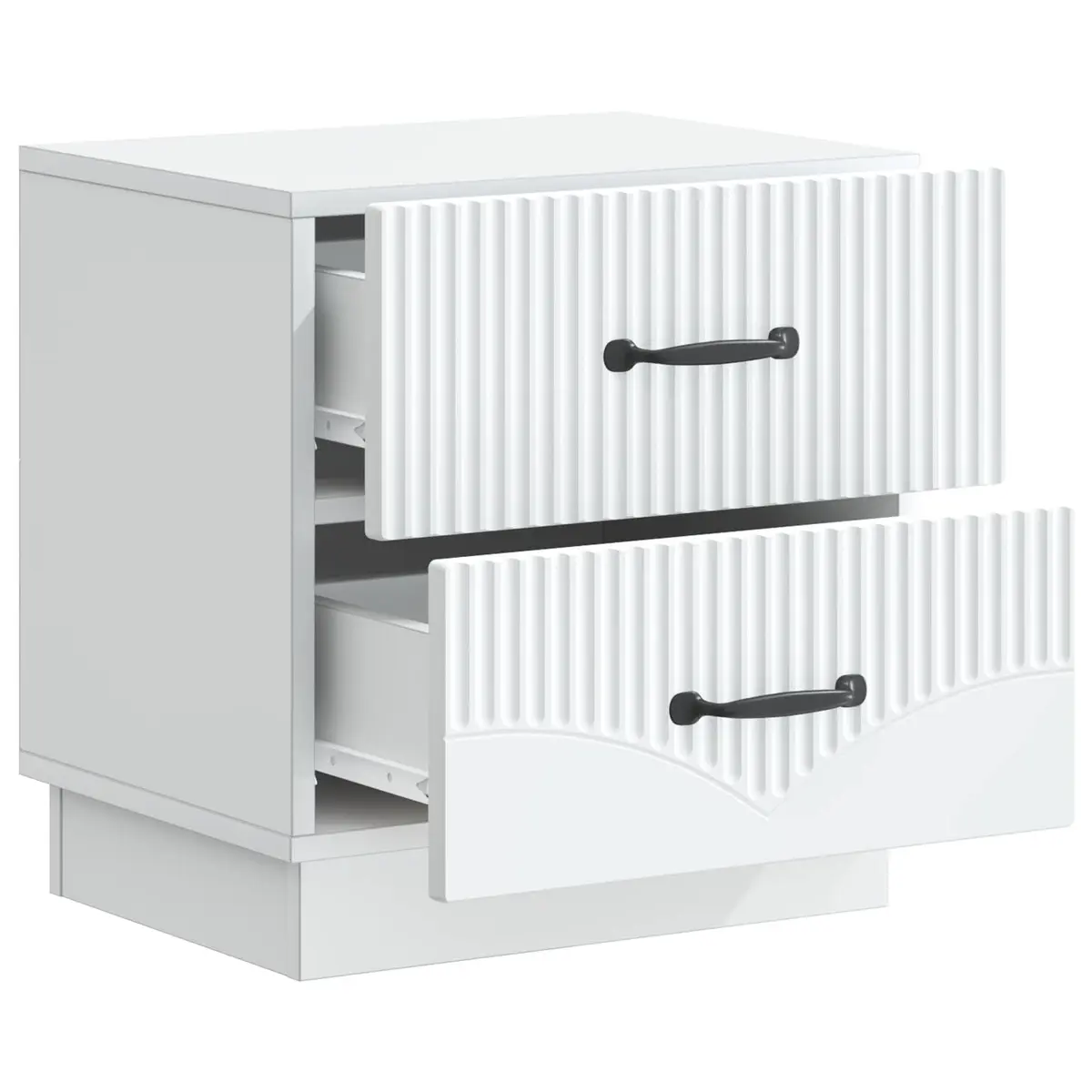Bedside Cabinet White Engineered Wood Rectangular Nightstand with Storage Drawers