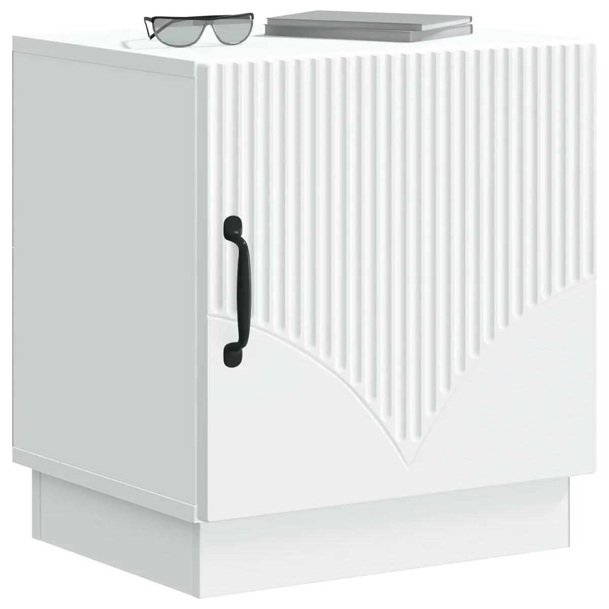 Bedside Table White Engineered Wood 43 x 34.5 x 47 cm Storage Cabinet with Swing Hinge Door and Metal D-Pull Handles