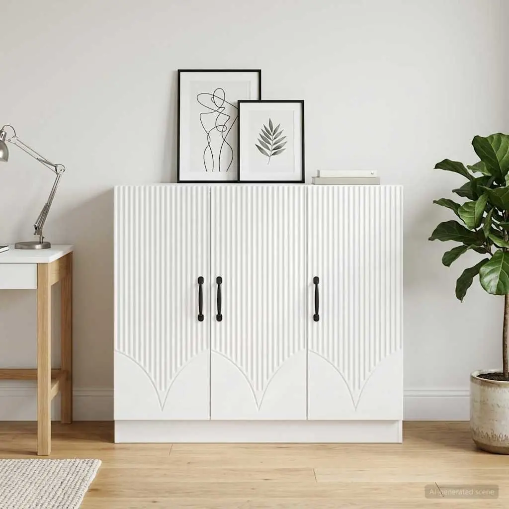 White Sideboard Modern Storage Cabinet 89 x 34.5 x 77 cm