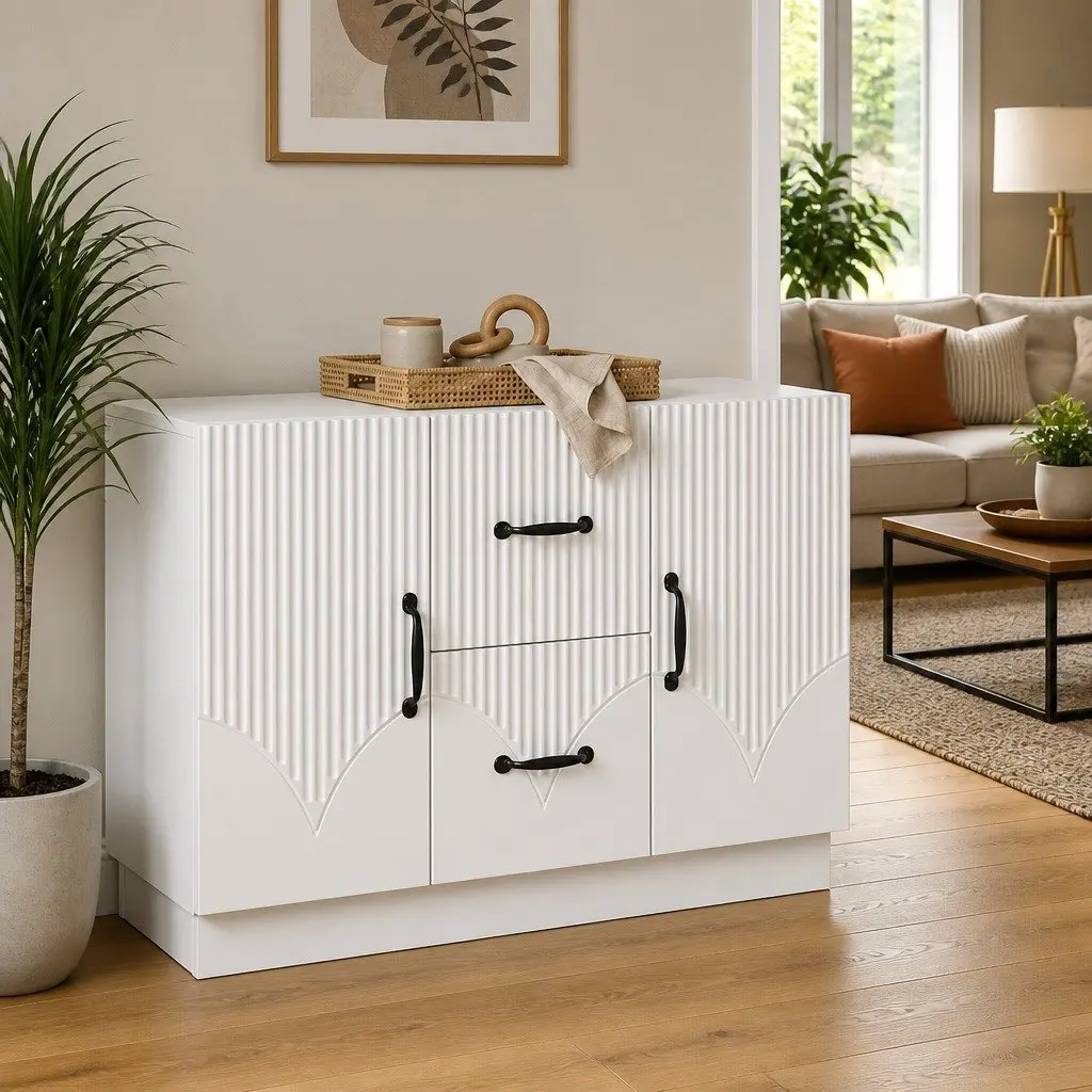 Sideboard White Storage Cabinet Engineered Wood 89 x 34.5 x 57 cm
