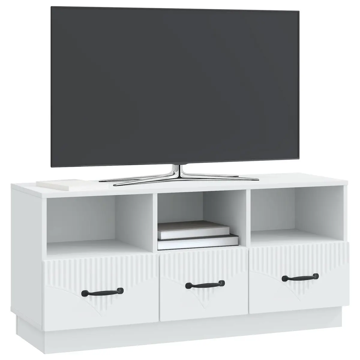 TV Cabinet White Engineered Wood Storage Unit with Drawer 102 x 34.5 x 47 cm