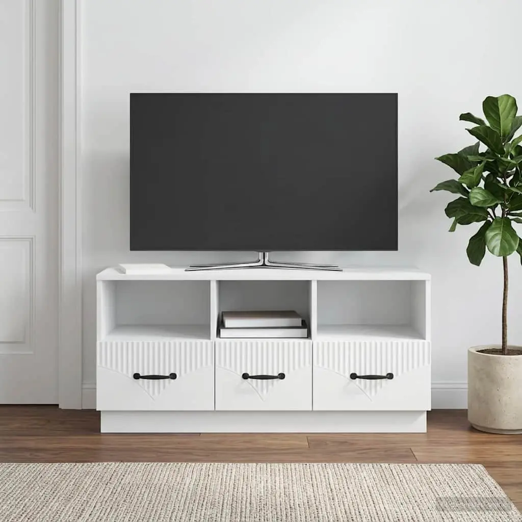 TV Cabinet White Engineered Wood Storage Unit with Drawer 102 x 34.5 x 47 cm