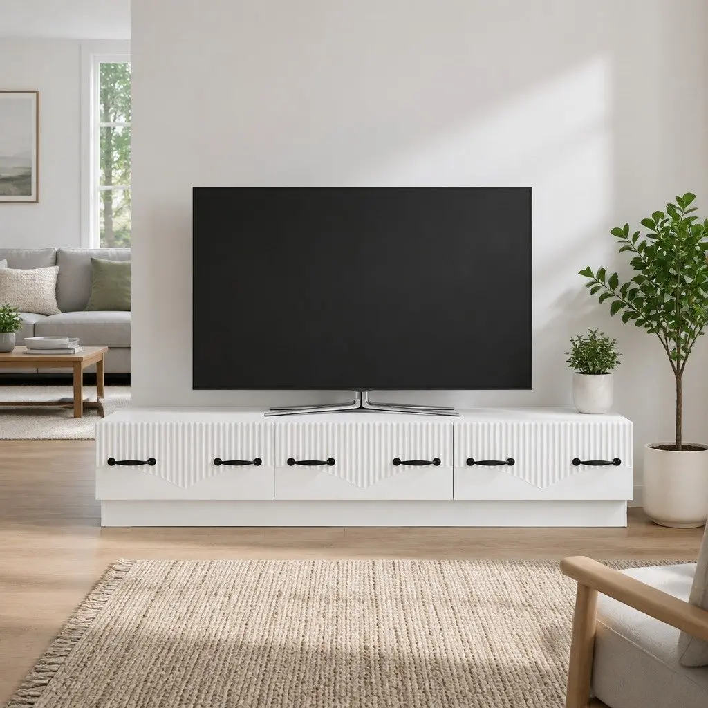 TV Cabinet Entertainment Unit White Engineered Wood 147 x 34.5 x 27 cm