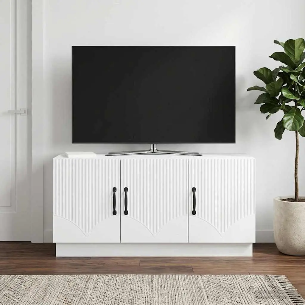 TV Cabinet White Media Stand Storage Shelves 99cm Width